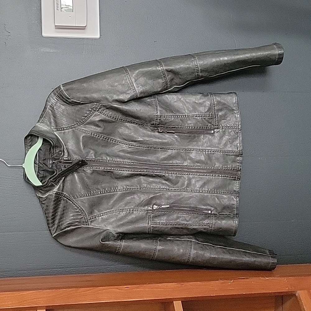 Hunter Green Leather Bomber Jacket Large